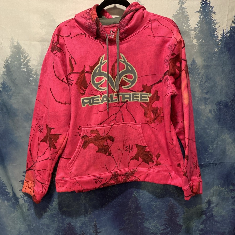 RealTree AP Logo Pink Camo Hoodie Hunting Embroidered Youth Girls Sz XL 16 18